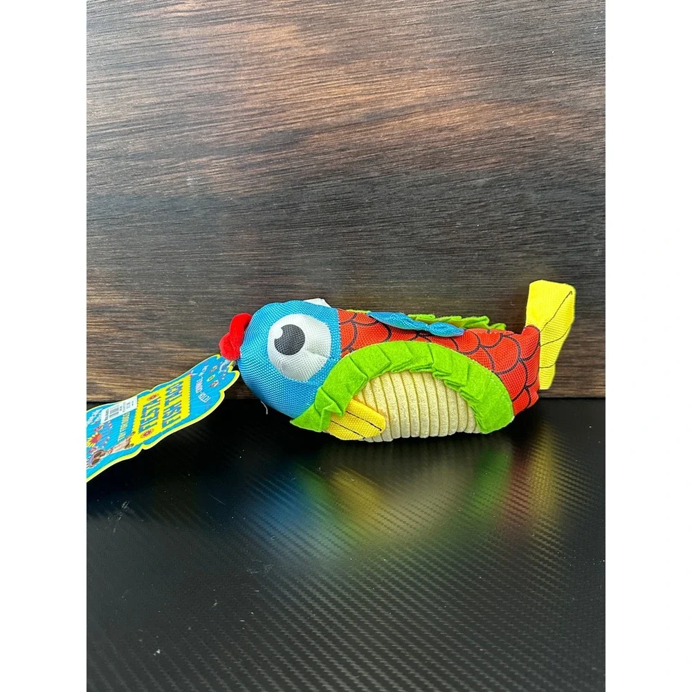 Bow Wow Pet Fiesta Fish Taco Squeak Crinkle Dog Toy Blue Red‎ New
